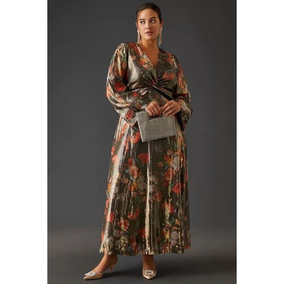 Anthropologie Caballero Deep V-Neck Maxi Dress Size XS. B-2 - Picture 5 of 12